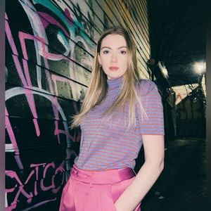 SCOTCH & SODA | Blue and Orange Striped Glitter Top | Size M